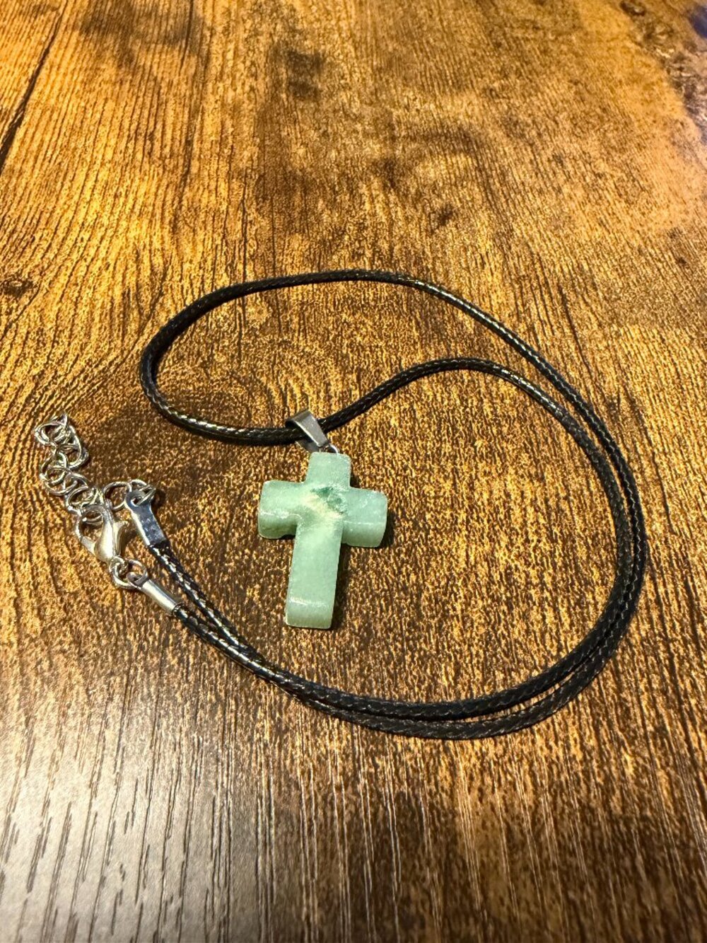 🌲 Natural Stone Cross Pendant Necklace: Polished Green Aventurine Jade